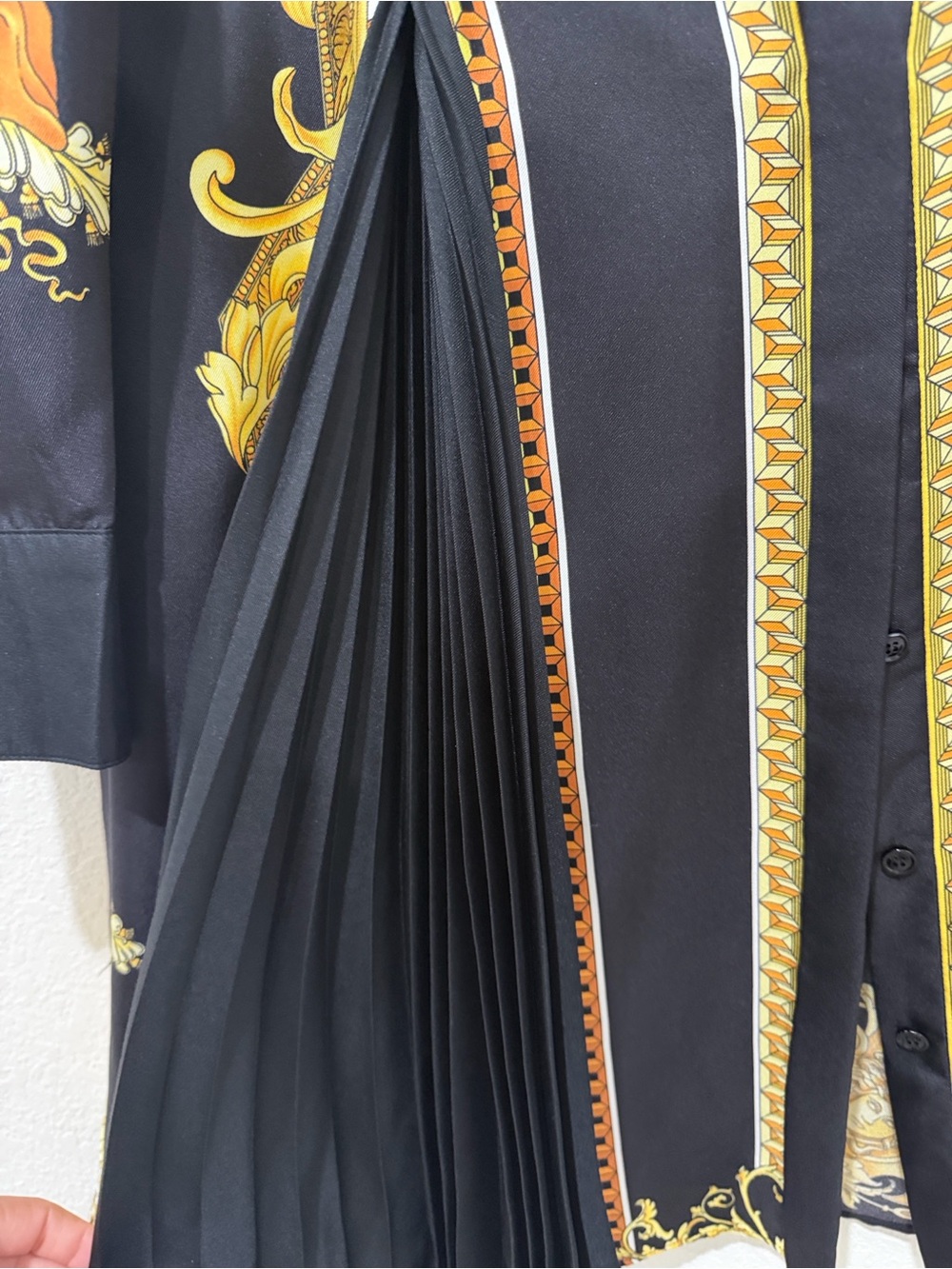 Versace Floral Silk Dress in Black, Gold and Cream - Picture 4 of 11
